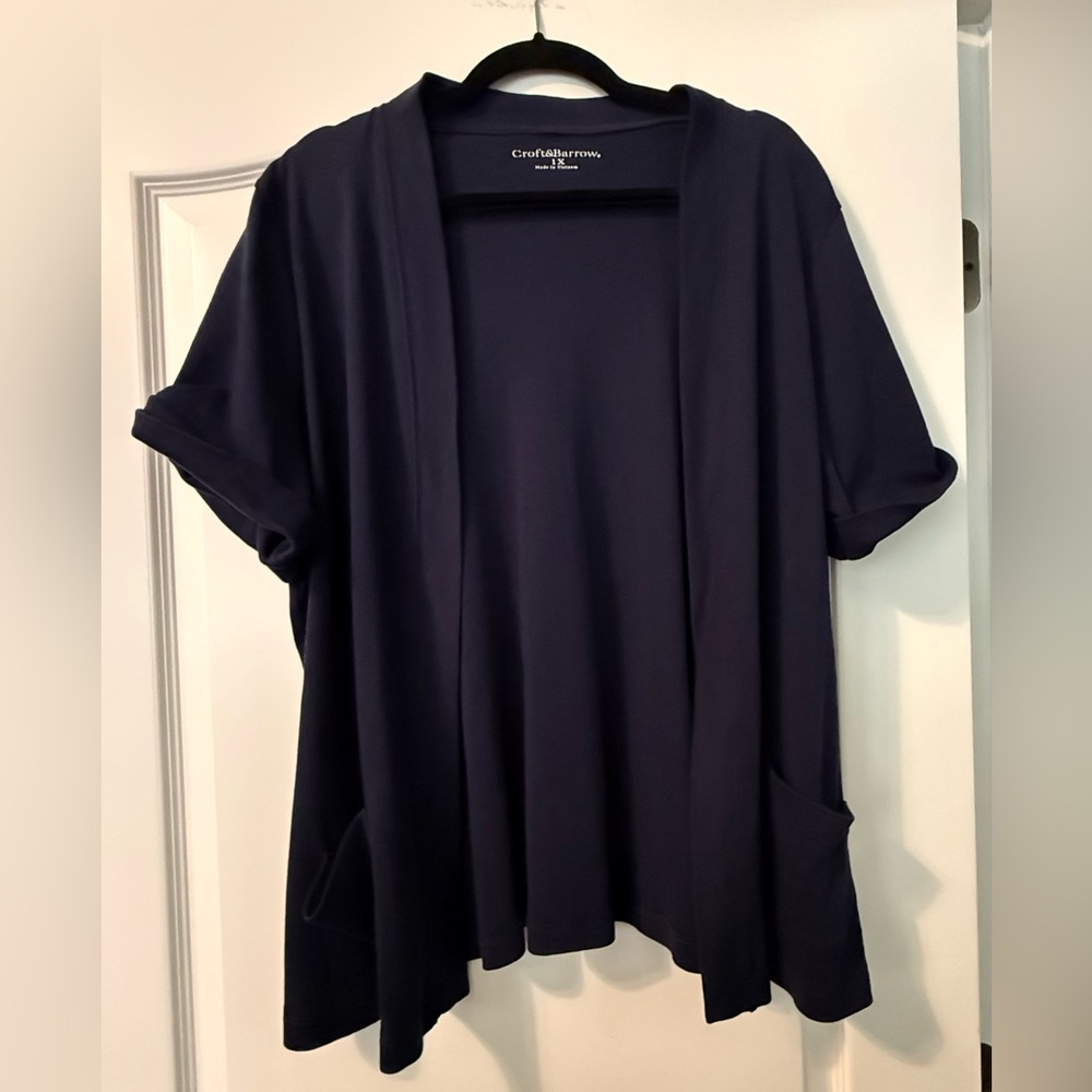 Croft & Barrow Short Sleeve Navy Tee Fabric Lightweight Cardigan